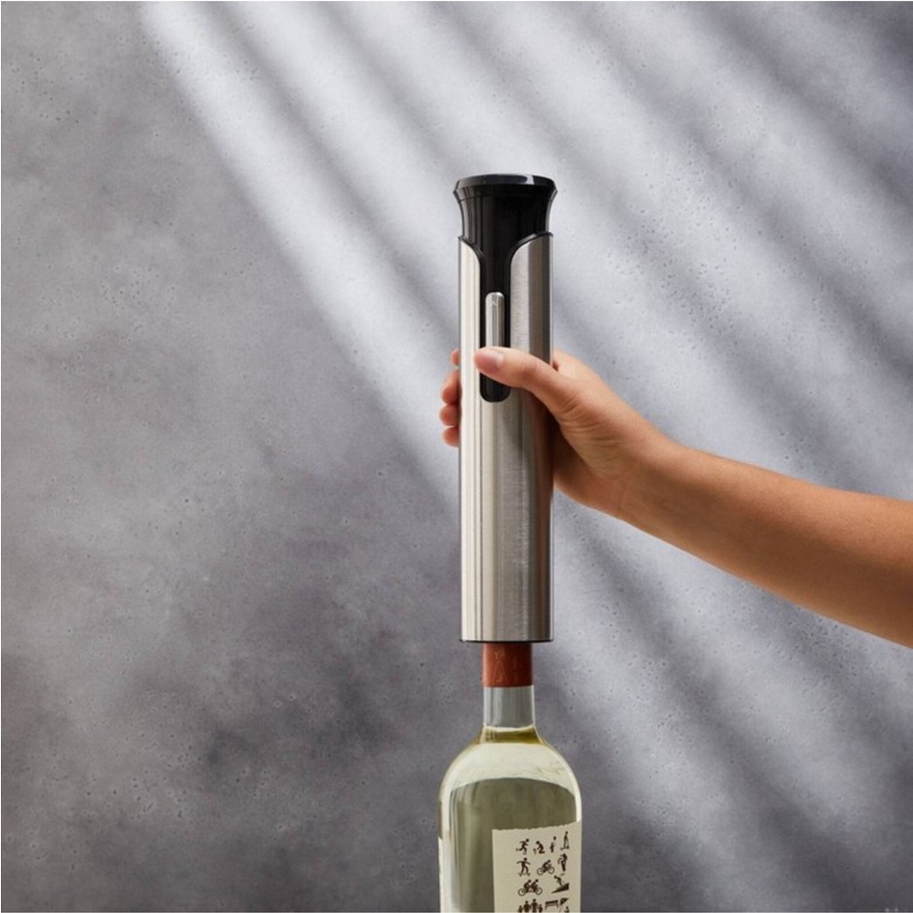 HOUDINI NWT electric corkscrew cordless wine bottle opener -silver